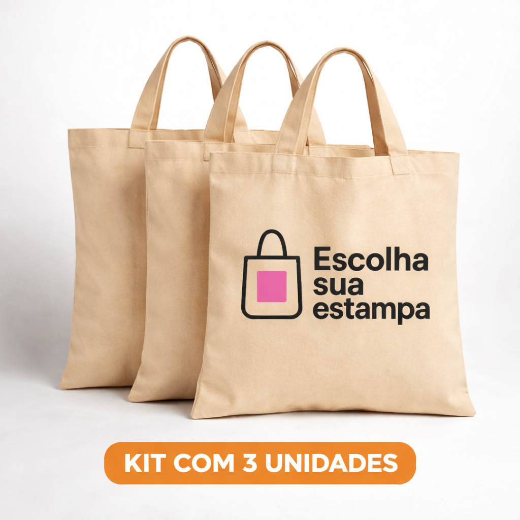 Kit 3 Ecobags Personalizadas | Crie Sua Estampa | Bolsas Algodão Cru 38x40cm | Brindes e Presentes