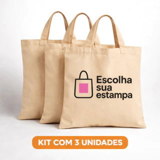 Kit 3 Ecobags Personalizadas | Crie Sua Estampa | Bolsas Algodão Cru 38x40cm | Brindes e Presentes