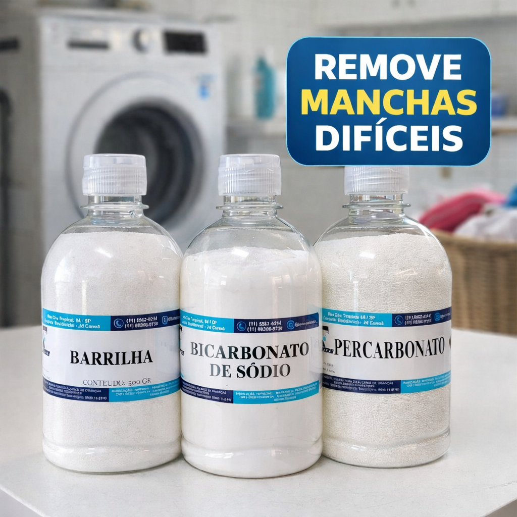 Kit Barrilha Leve + Bicarbonato de Sódio + Percabonato TIRA MANCHAS ...
