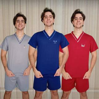 Pijama Masculino Gola V com Tira e Vivo Confortável Leve em Oferta na Shopee