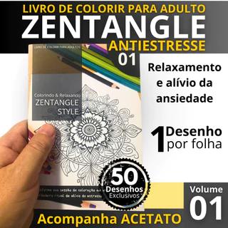 🔥 Livro de Colorir Antiestresse para Adultos – Zentangle Style | 50 Desenhos para Relaxar | A5 Volume 1 em Oferta na Shopee