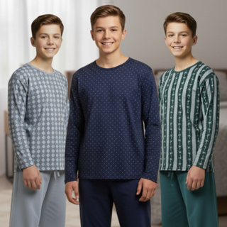 Kit Pijama Juvenil Inverno | Roupa Dormir Menino Comprida | Tamanho 2 ao 16 anos em Oferta na Shopee