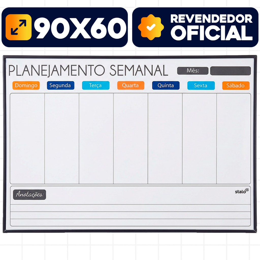 Lousa Quadro Branco Planejador Semanal Agenda Anotações 90x6