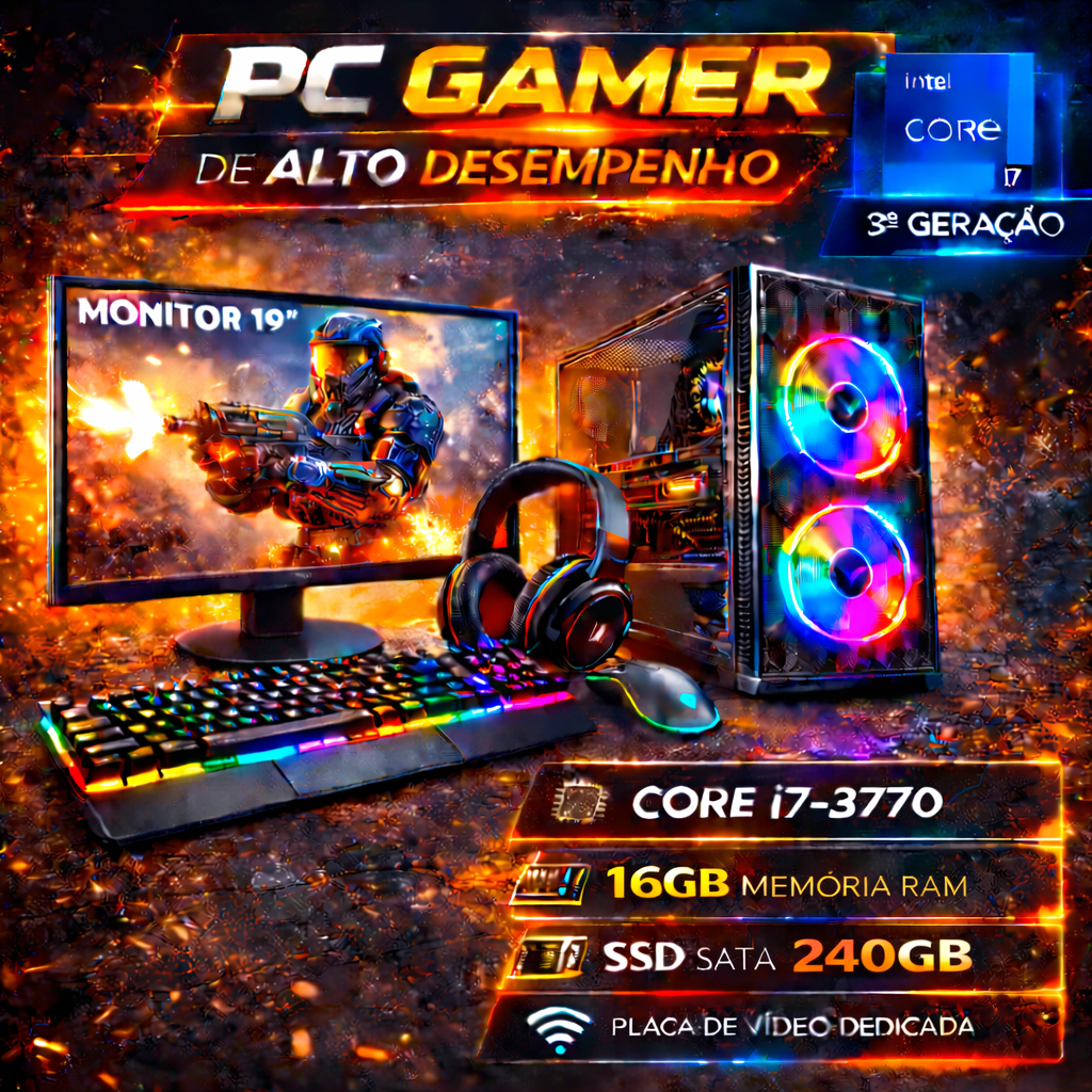 PC Gamer Completo i7 3770 - 16GB RAM - SSD 240GB - Placa de Vídeo