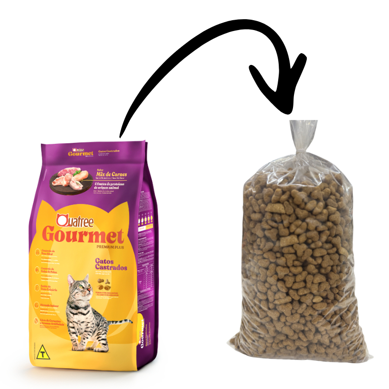Ração Quatree Gourmet Gatos Castrados Mix de Carnes Premium Plus – Nuggets Recheados - Granel