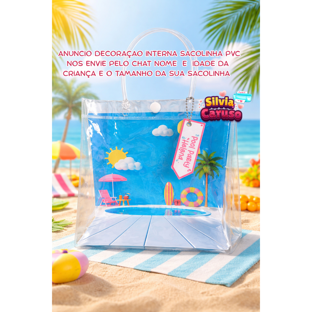 FUNDO PARA SACOLINHA PVC TRANSPARENTE+ TAGS + CORRENTINHA+APLIQUE 3D ...