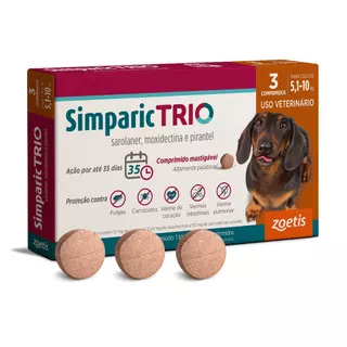 Simparic Trio Antipulgas, Carrapatos e Vermífugo para Cães de 5,1 a 10kg 3 Comprimidos 12mg Zoetis em Oferta na Shopee