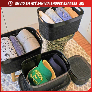 Cesto Juta 18 10 5 Litros Europa Organizador Multiuso Plástico Nitron Com Tampa Branco Preto em Oferta na Shopee