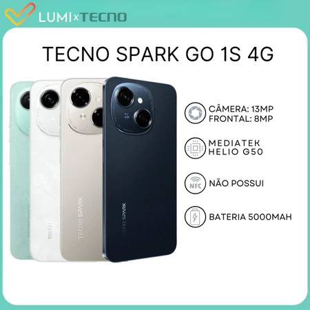 Tecno Spark Go 1S 4G 2026 Versão Melhorada 64GB e 3GB RAM e Spark Go 1 Bateria 5000MAH VERSÃO GLOBAL