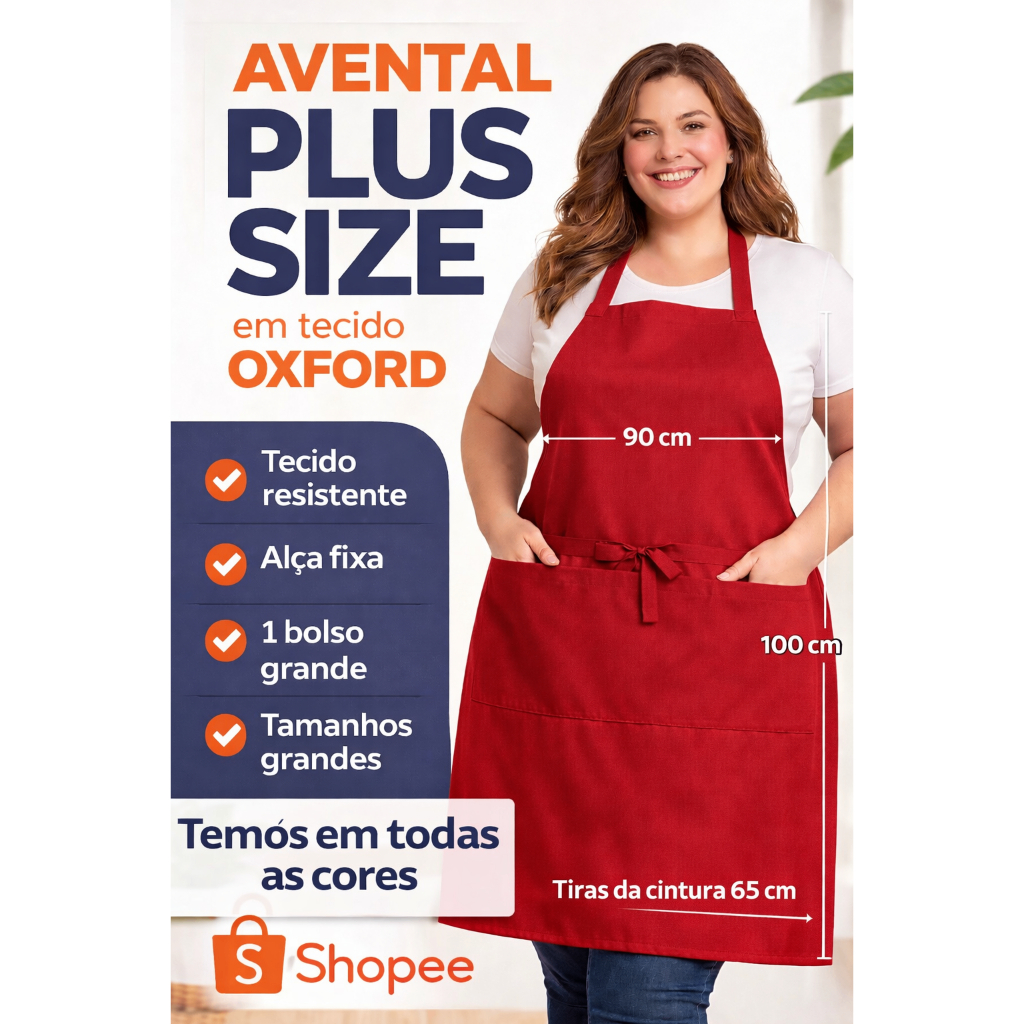 Avental Plus Size Oxford Bolso Grande | Profissional | Cozin