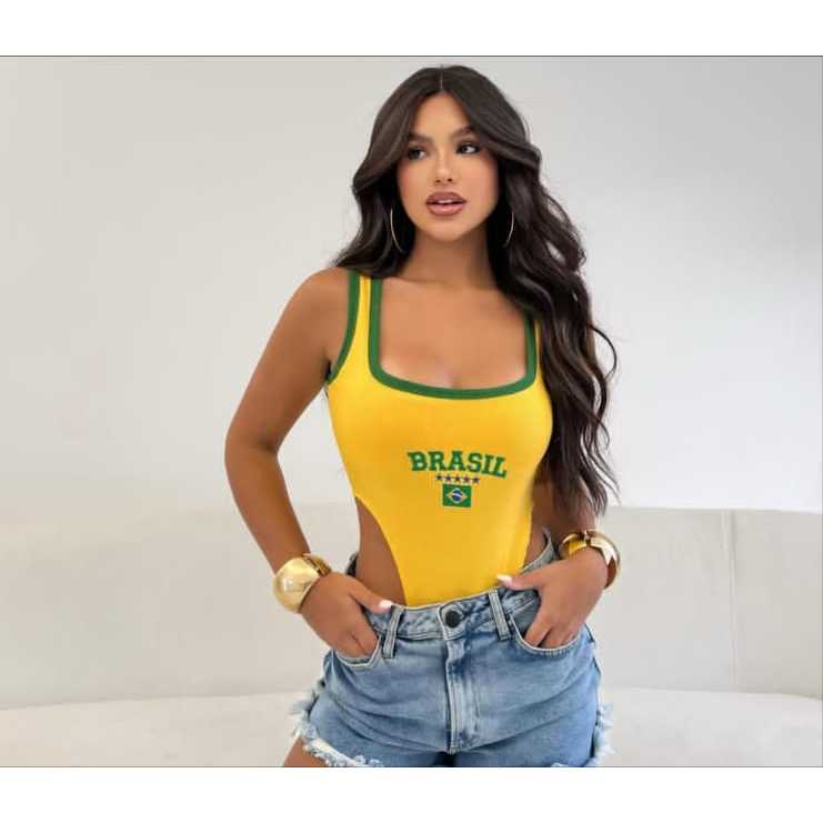 Body Feminino Brasil Seleção Brasileira Cavado Tendência Verão em Oferta na Shopee