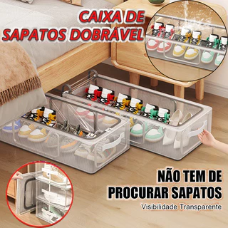 Com zíper Caixa de armazenamento empilhável para sapatos, caixa de armazenamento transparente multifuncional em concha em Oferta na Shopee
