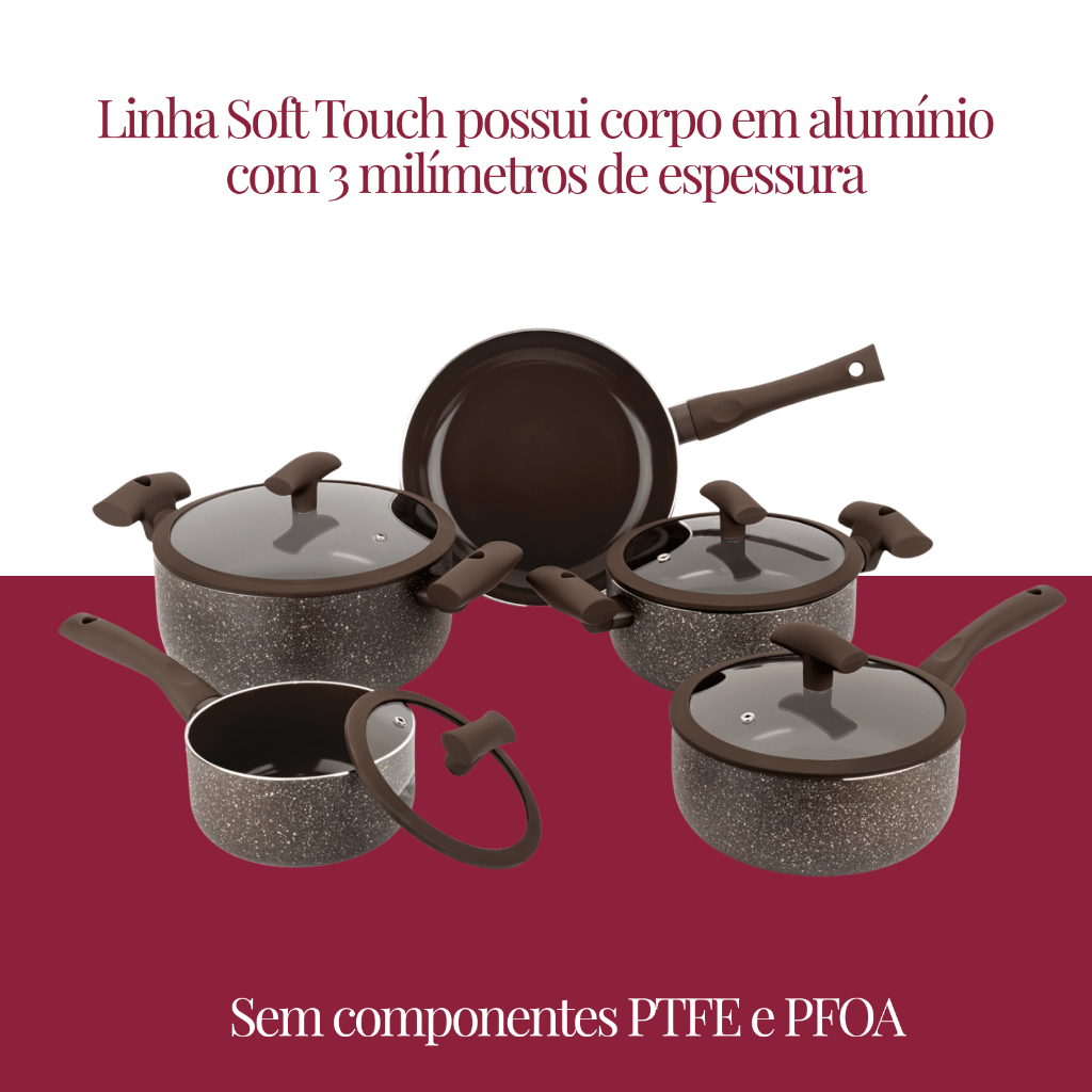 Jogo de Panelas 6 Peças Antiaderente e Indução Soft Touch Hercules