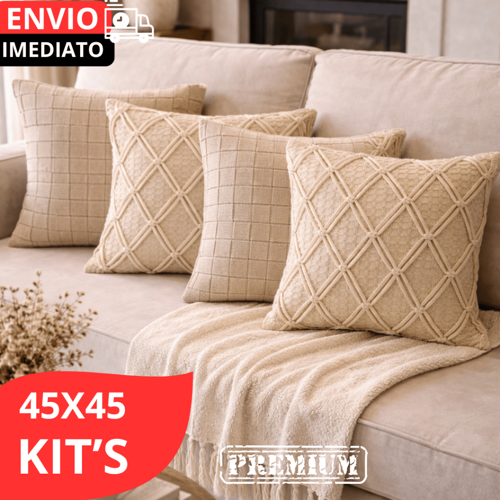 Kits Almofadas Linho Feita a Mão Premium Artesanal 100% Algodão para Sofás e Camas Boho Chic