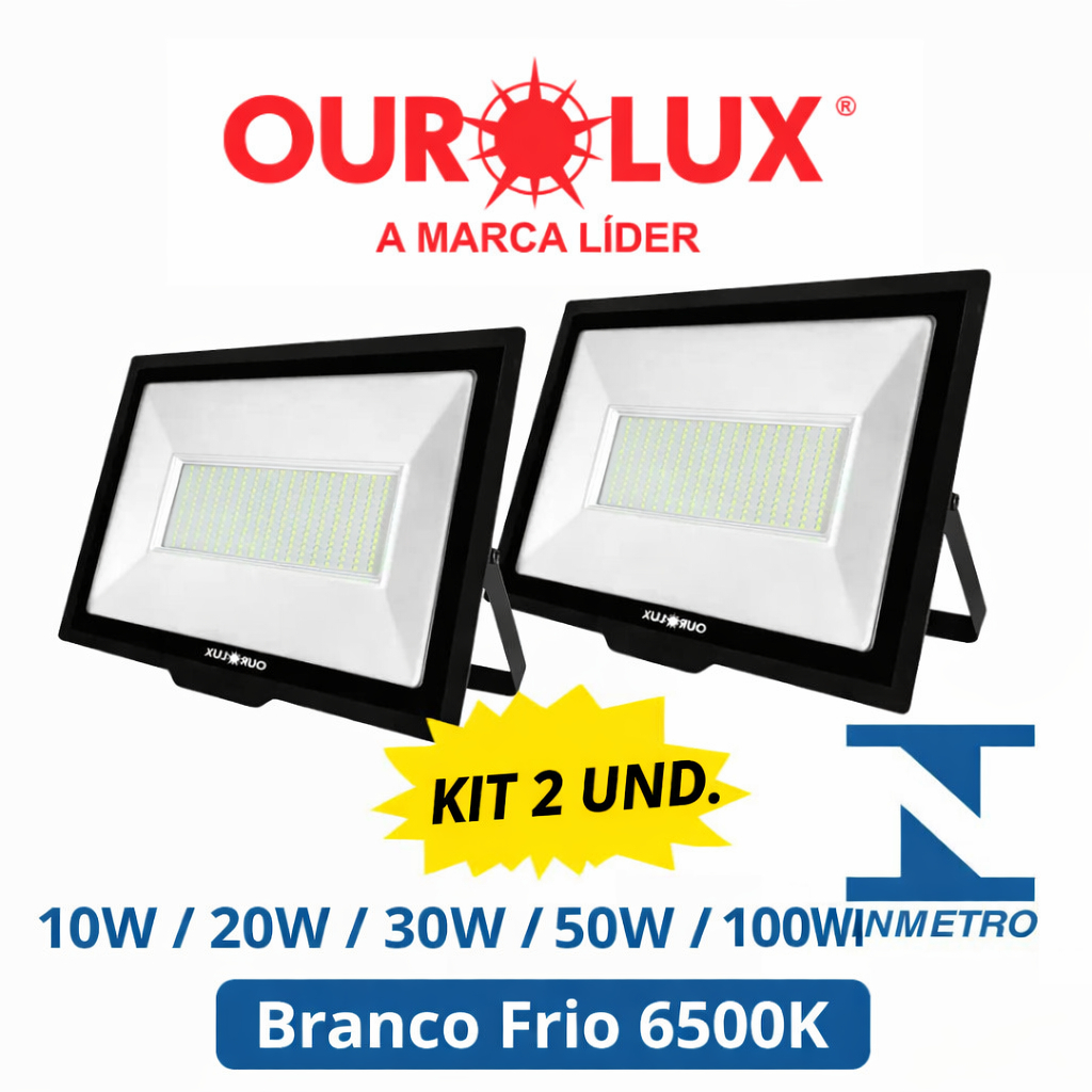 Kit 2 Refletores 10W /20W /30W /50W /100W Projetor Led Ourolux SuperLed ...