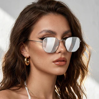 Oculos de Sol Hexagonal Prata Espelhado Classico Premium Original Vintage uv400 Feminino Masculino em Oferta na Shopee
