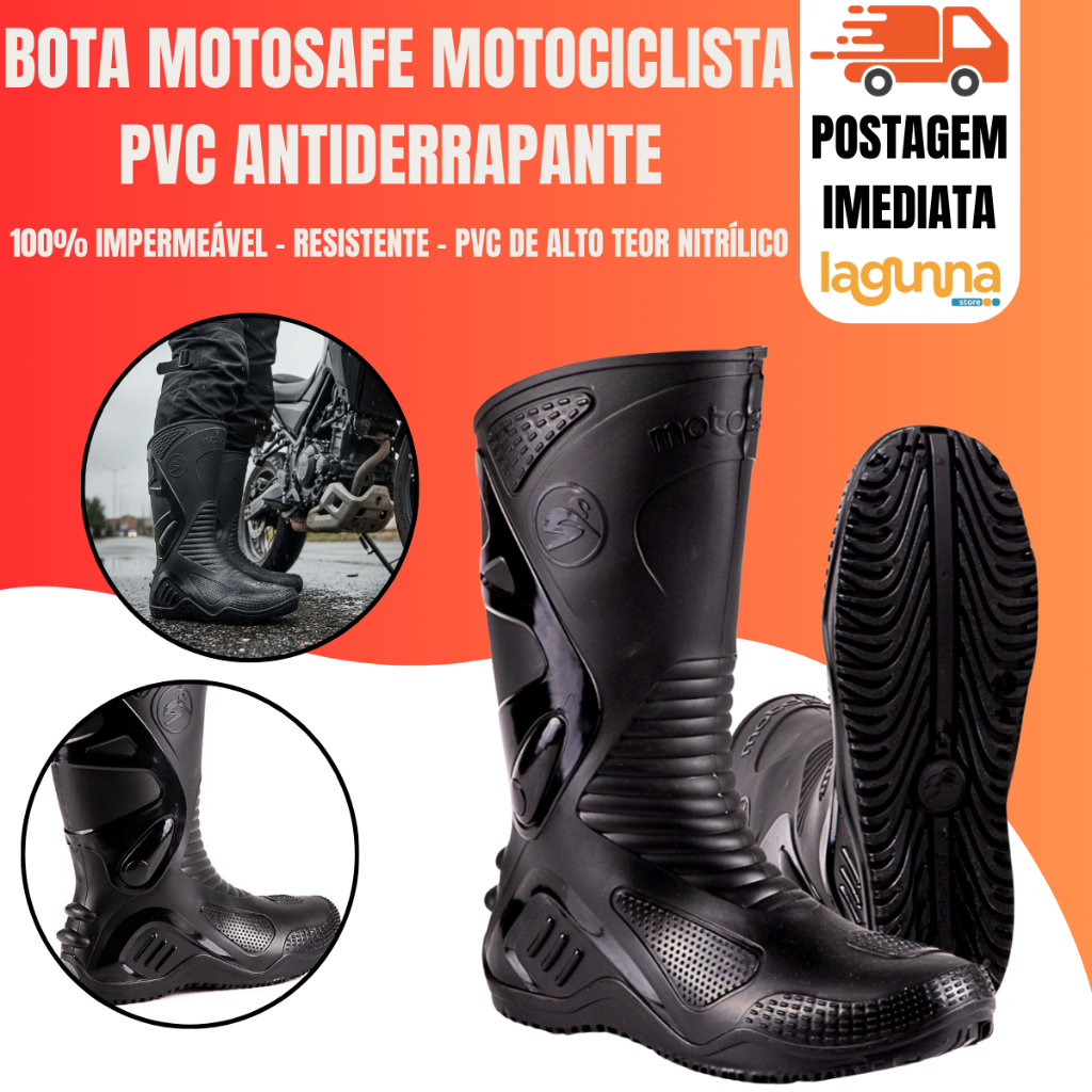 Bota Pvc Chuva Impermeável Motociclista Motoboy Motoqueiro Motosafe ...