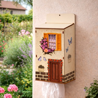 Puxa Saco Parede MDF Casinha Organizador Sacolas Plasticas Cozinha Lavanderia Decorativo Adesivado Resistente Pratico