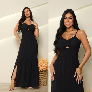 Vestido Longo Feminino Verão Soltinho Confortável Crepe Dunas em Oferta na Shopee