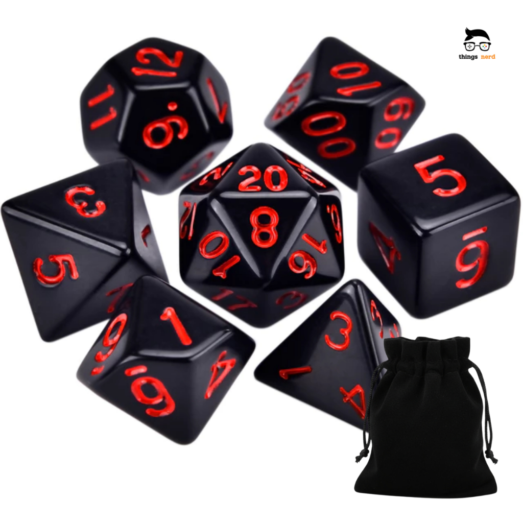 Sharplace Set De 7 Dés Polyédriques – D20 D12 D10 D8 D6 D4 – Noir/rose, Pour D&D Et RPG