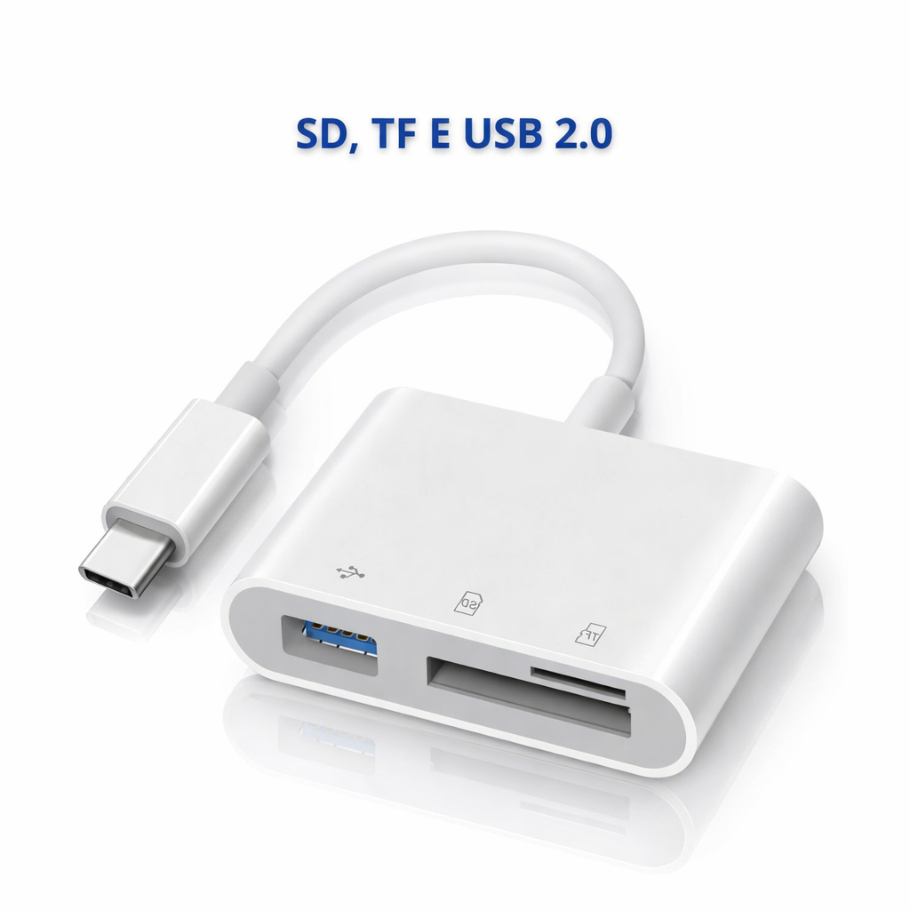 3 EM 1 Cabo Adaptador Leitor de Cartao de Memoria Micro SD, TF E USB para Tipo C