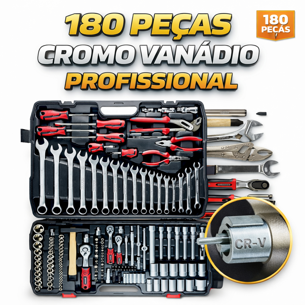 Maleta Jogo Ferramentas Completa 180 Peças Cromo Vánadio Pci