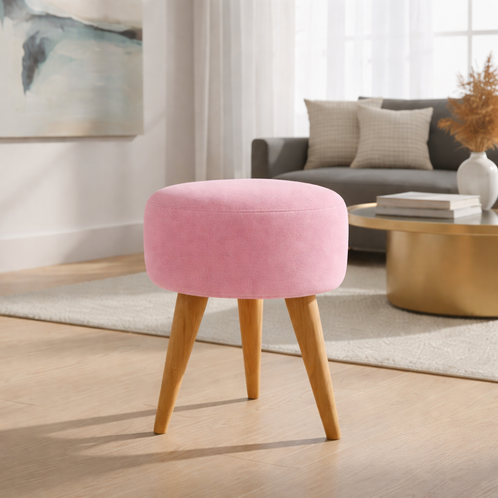 Puff Redondo ROSA Pé Palito Banqueta Reforçada | Shopee Brasil