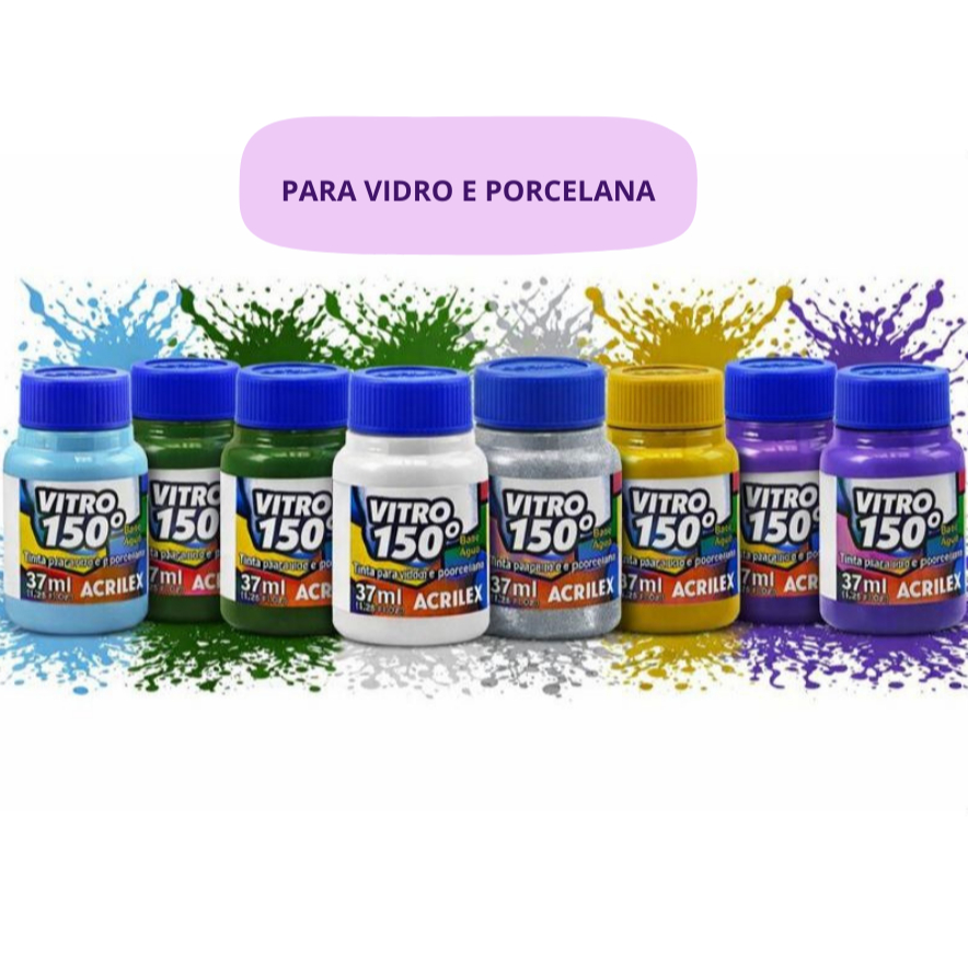 Kit Pintura em Vidro Tinta Vitro 150 Acrilex 8 Cores 37ml Porcelana ...