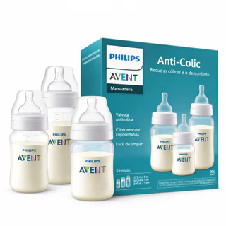 Kit 3 Mamadeiras Clássica Anticólica 125/260/330ml - PHILIPS AVENT em Oferta na Shopee