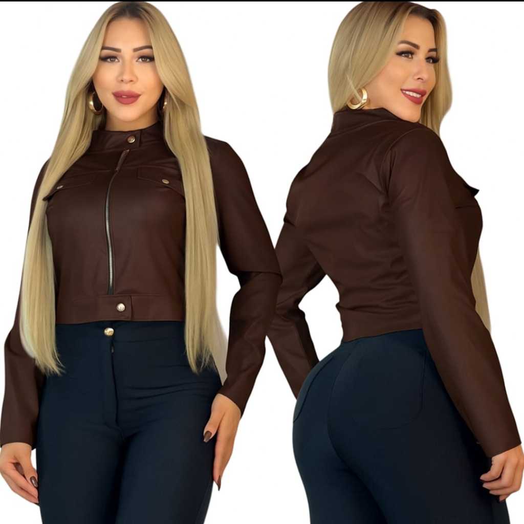 jaqueta feminina elegante courino tamanho p
