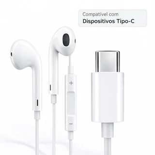 Fone de Ouvido Tipo-C Estéreo com Controle de Volume + Microfone