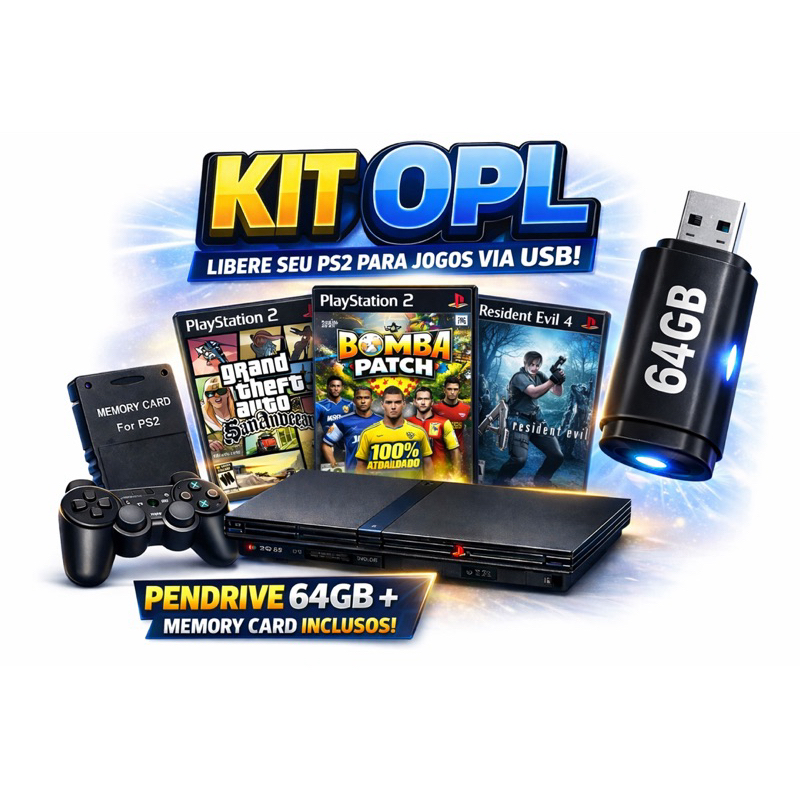 Memory card opl + pendrive 64 Gb compativel Ps2 envio imediato