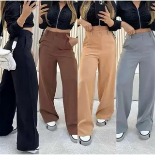 Calça Pantalona Alfaiataria Premium Cintura Alta Com Bolso PROMOÇÃO