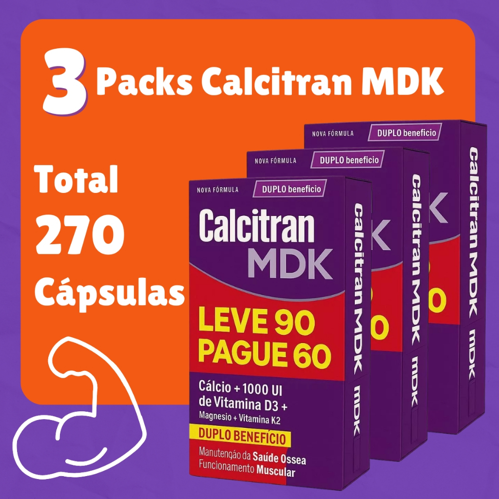 Calcitran MDK Cálcio Magnésio Vitamina D K2 1.000UI até 270 cápsulas ...