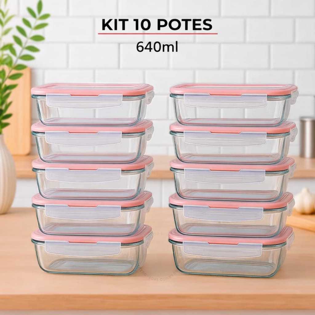 Conjunto Potes Vidro Hermético Mantimentos Marmita 640ml | Shopee Brasil