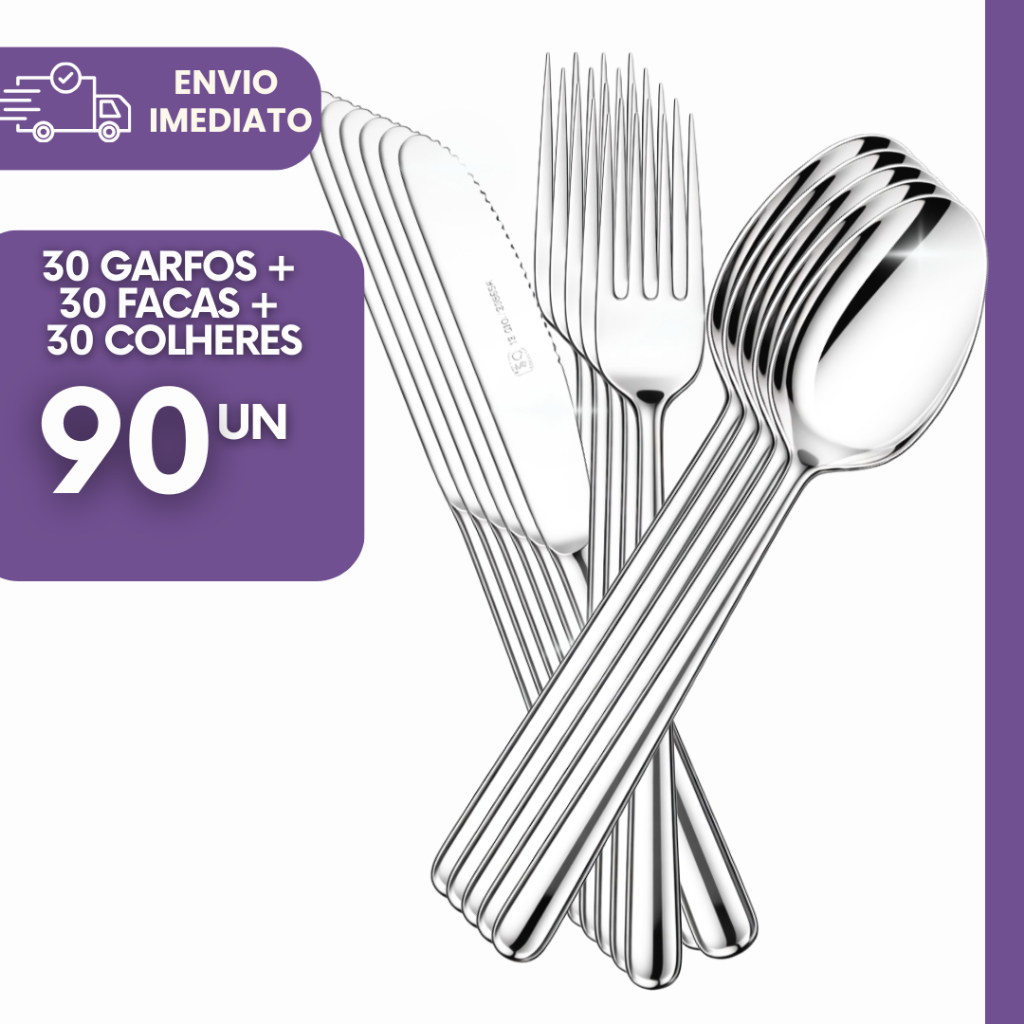 Talheres de Aço Inox Kit com 90 pçs sendo Garfos Faca Colheres p sua ...