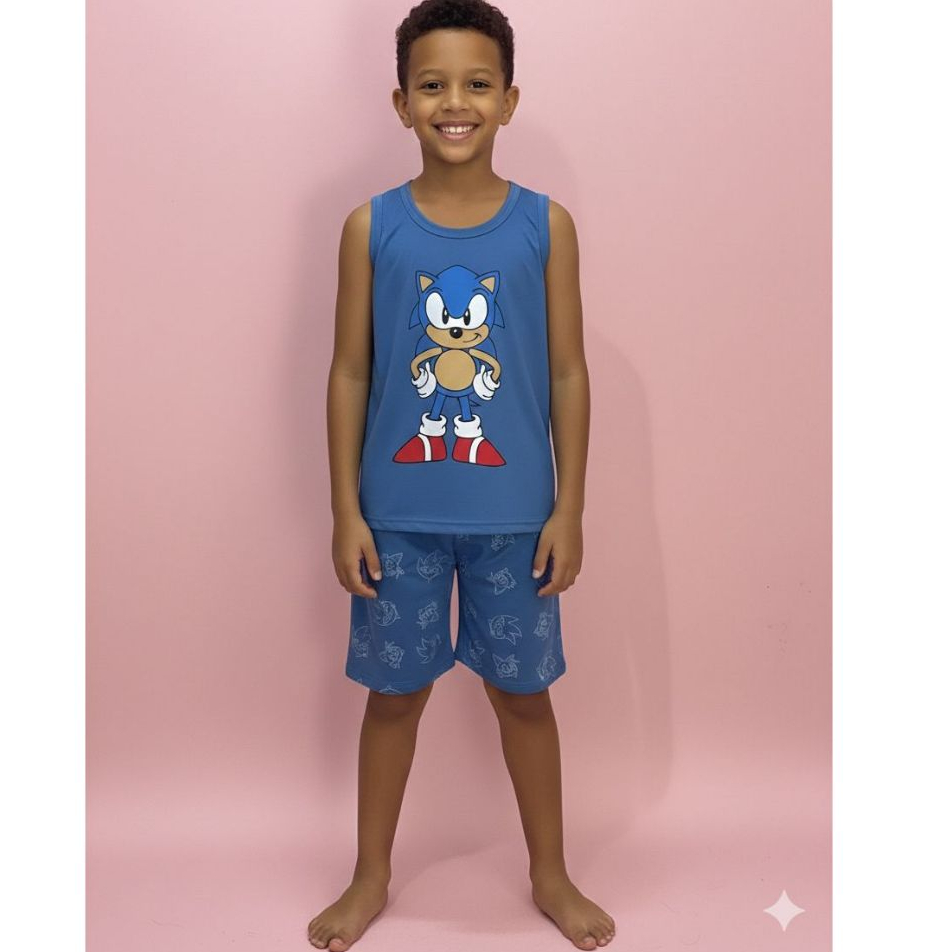 Pijama Masculino Infantil Regata de Personagem Estampado