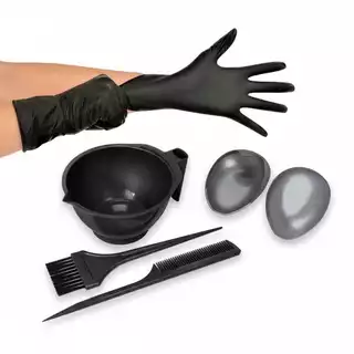 Kit profissional completo para coloração capilar com tigela graduada e acessórios pretos resistentes em Oferta na Shopee