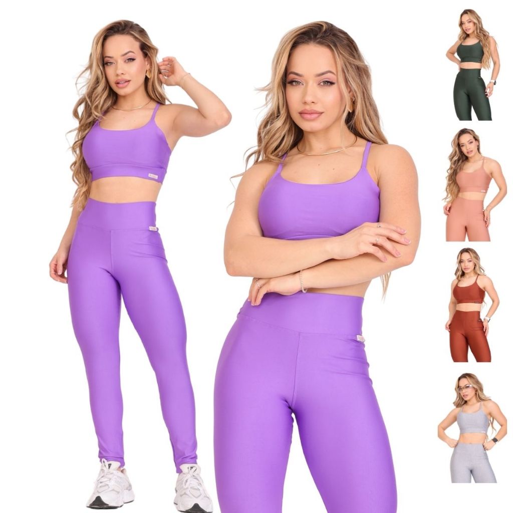 Conjunto Fitness Feminino Legging Cintura Alta e Top com Bojo Fixo Alta Elasticidade