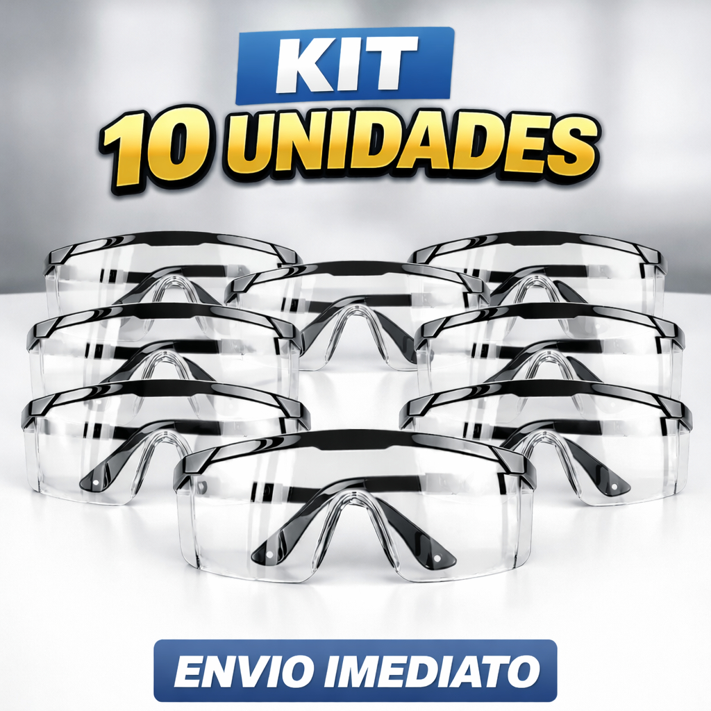 Kit 10 Óculos de Segurança Incolor com CA Lente Policarbonato Proteção ...