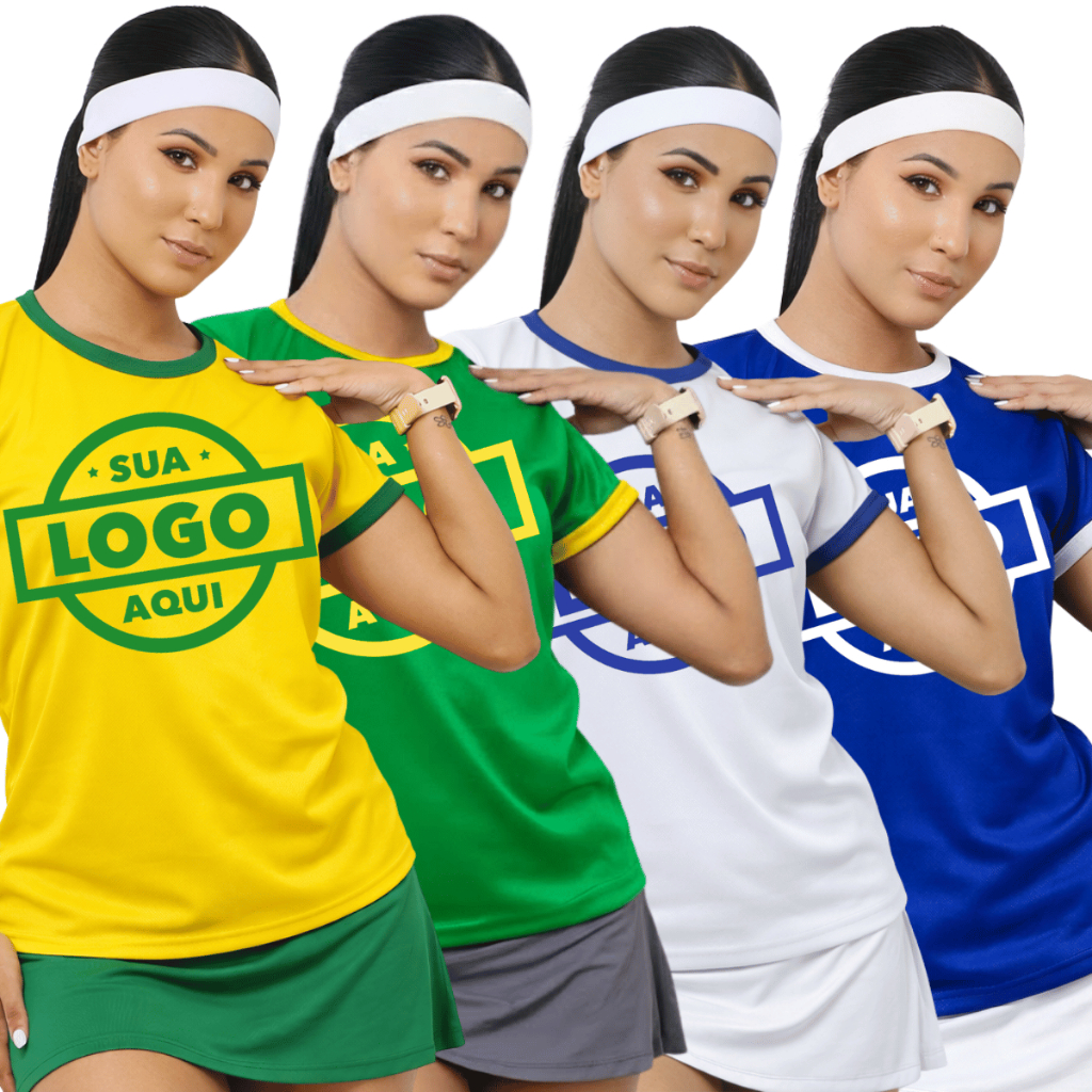 Kit 4 Camiseta Brasil Dry Fit P/ Personalizada Personalizável Logo Torcedor Brasileiro Feminina em Oferta na Shopee