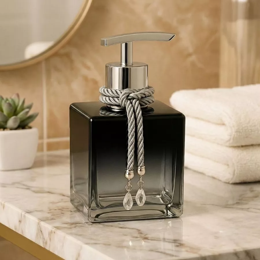 Porta Sabonete Liquido Vidro de 250ml PRETO DEGRADÊ C/ PRATA