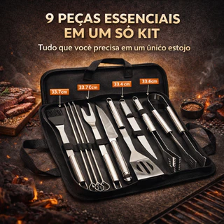 Kit 9 Para Churrasco Profissional Inox Chef Gourmet Utensílios luxo