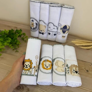 Kit Fralda de Pano Bordada Bebê 70 x 70cm Unissex Menino Menina Safari Enxoval - Lilas Rosa em Oferta na Shopee