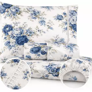 Jogo de Lençol Estampado Floral Ponto Palito 400 Fios Solteiro Casal Queen Vários Tamanhos em Oferta na Shopee