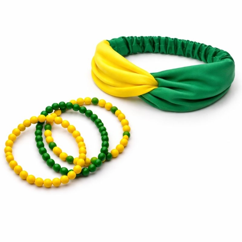 kit faixa de cabelo mais mix de pulseiras verde e amarelo brasil copa em Oferta na Shopee