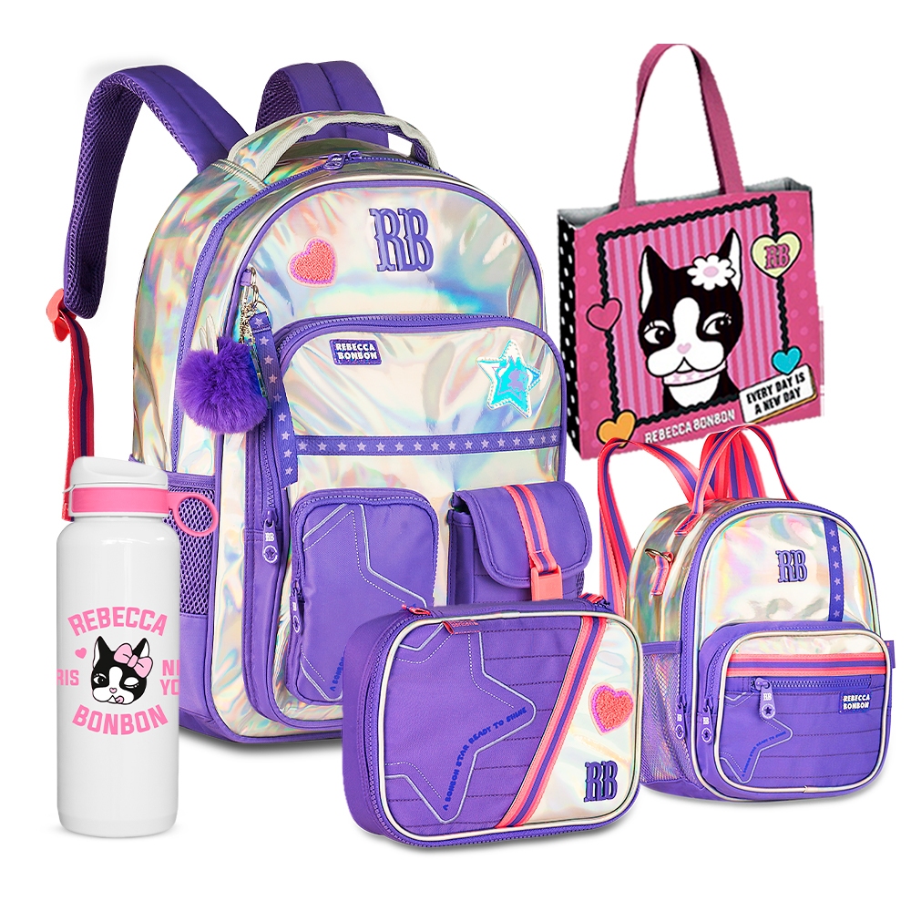 Kit Mochila Espaçosa Costas Estojo Box 100 Pens Lancheira Alça