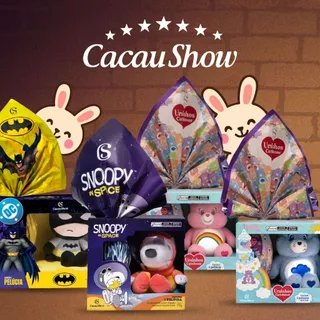 Ovo de Páscoa Cacau Show Pelúcia Batman, Ursinhos Carinhosos, Snoopy e Mais Personagens em Oferta na Shopee