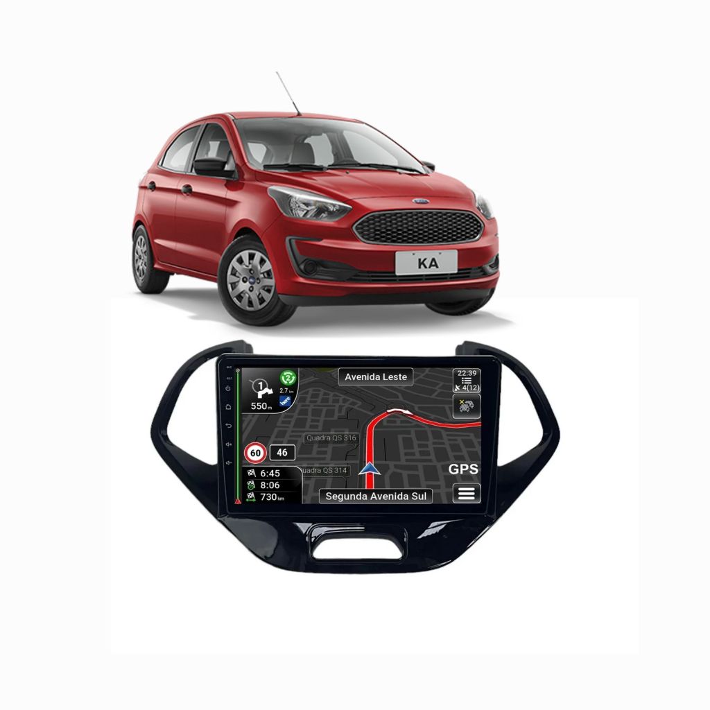 Kit Multimídia Ford Ka 2014 2015 2016 2017 2018 Black 9 Pol Carplay ...