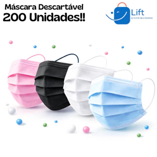 Kit 200 Máscaras Descartaveis Preta, Branca, Azul Ou Rosa Com cilpe Nasal Adulto em Oferta na Shopee